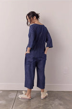 Load image into Gallery viewer, Denim Linen Blend Button-Down Jumpsuit
