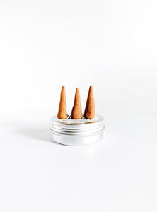 HONEY AMBER | hand rolled all natural incense cones + Canadian prairie salt holder
